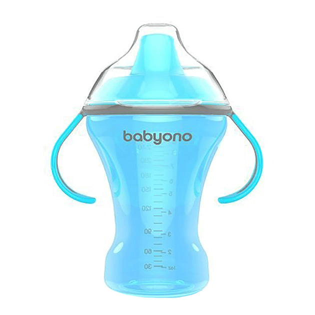 Nursing non-spill cup with hard mouthpiece, blue, 260 ml, with two side handles
