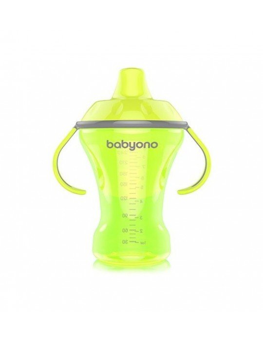 Nursing non-spill cup with hard mouthpiece, lime green, 260 ml, with two side handles