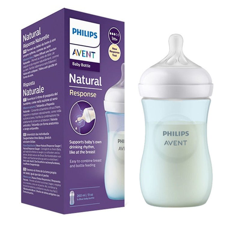 125ml feeding bottle with nipple, Philips Avent Natural Response, light blue bottle
