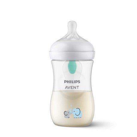 Philips Avent Natural Response baby bottle, white nipple, elephant print