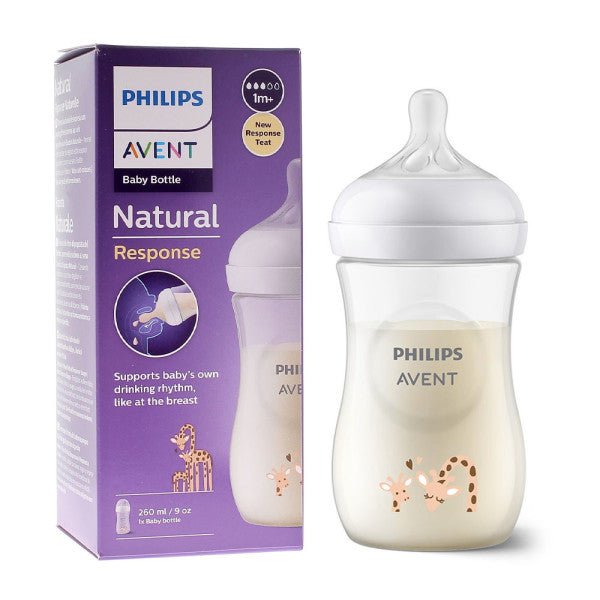 Philips Avent Natural Response baby bottle, 260 ml, white with giraffe print and air-free valve