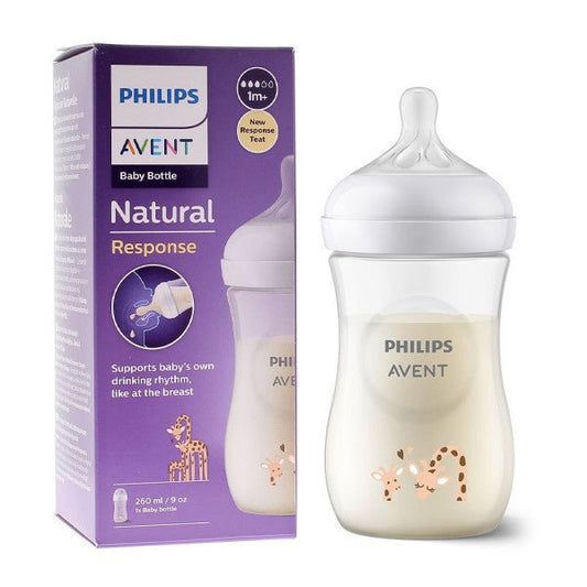 Philips Avent Natural Response baby bottle, 260 ml, white with giraffe print and air-free valve