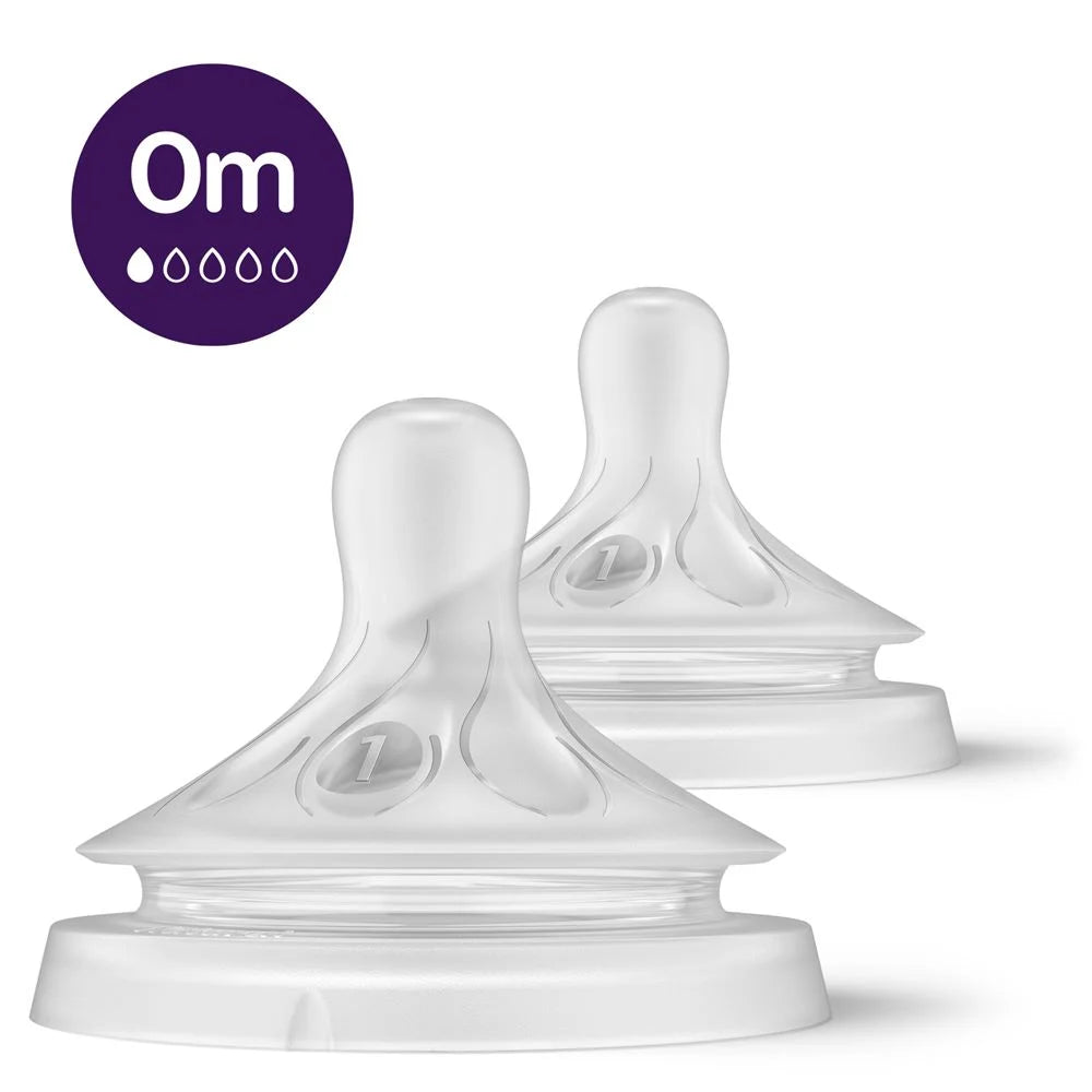 Clear silicone baby bottle teats, Flow 1, two-pack