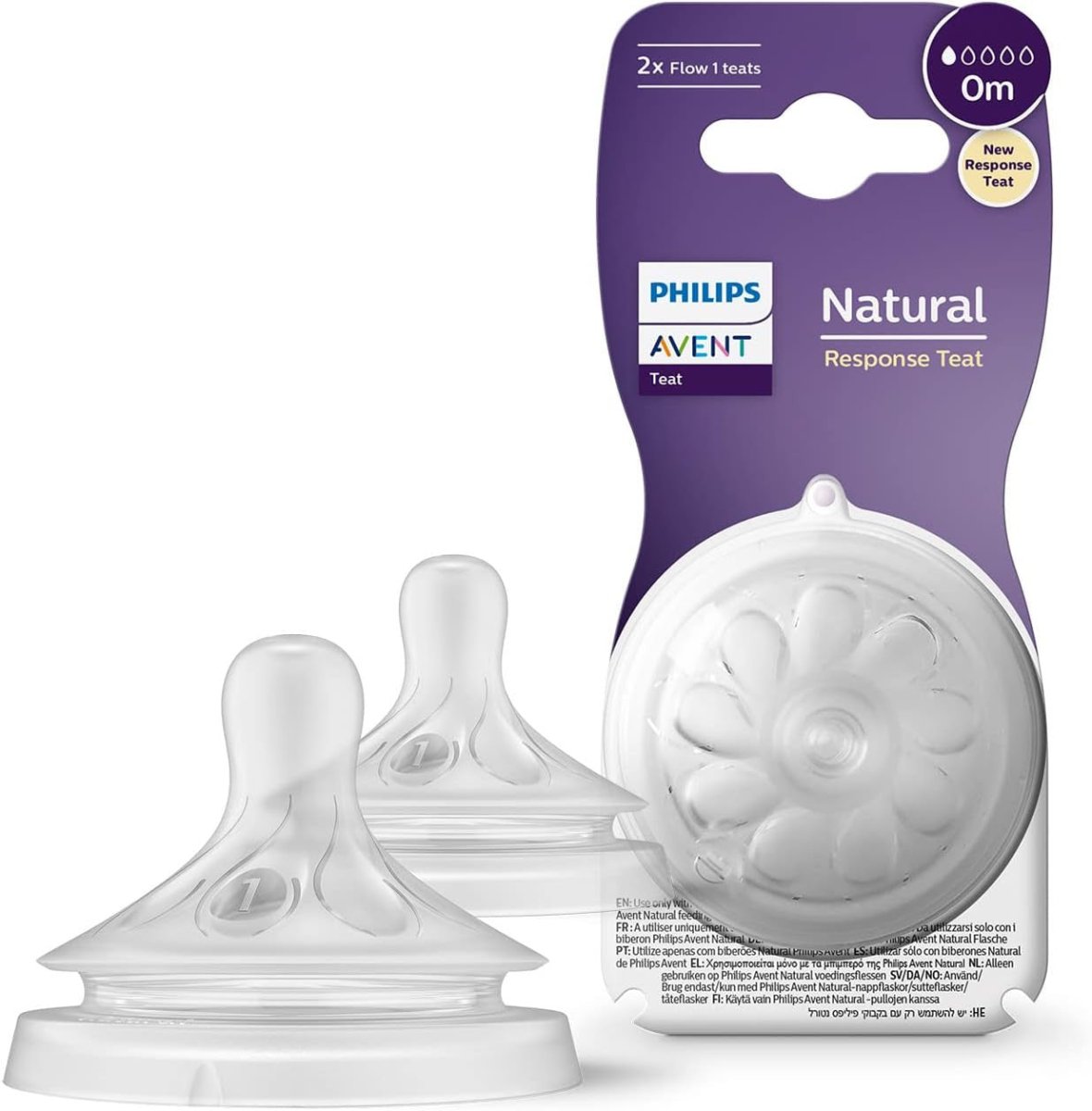Philips Avent Natural Response Teat Flow 1 blister pack with 2 clear silicone teats