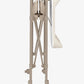 Beige changing table with padded top and side guard, collapsible legs, wheels