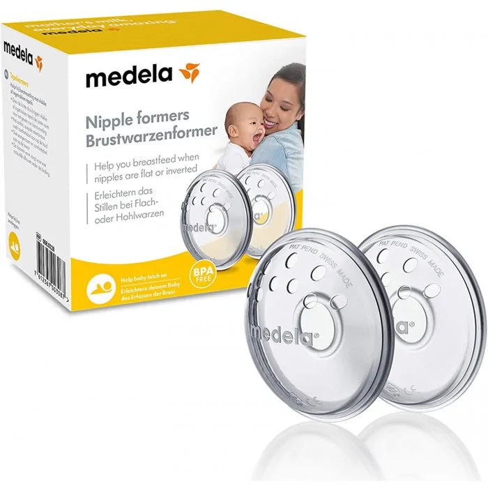 medela breast former set box with two round clear-gray nipple formers