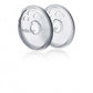 Pair of round medela nipple formers, clear-gray plastic with central valve holes