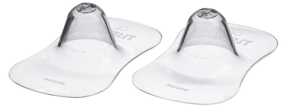 Pair of white 15mm nipple protectors with curved shield cups