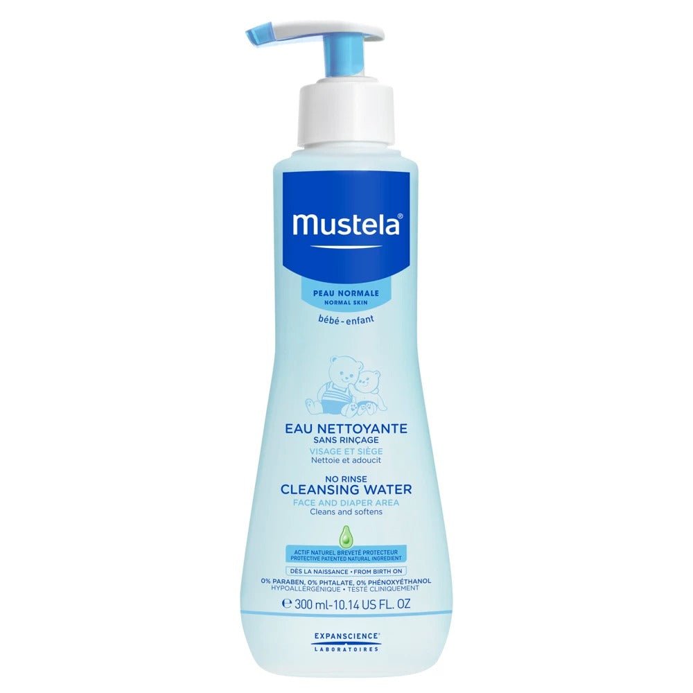 Mustela no-rinse cleansing water bottle with pump, normal skin, 300ml