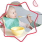 Pastel feeding bowl with flexible spoon, baby holding spoon in high chair