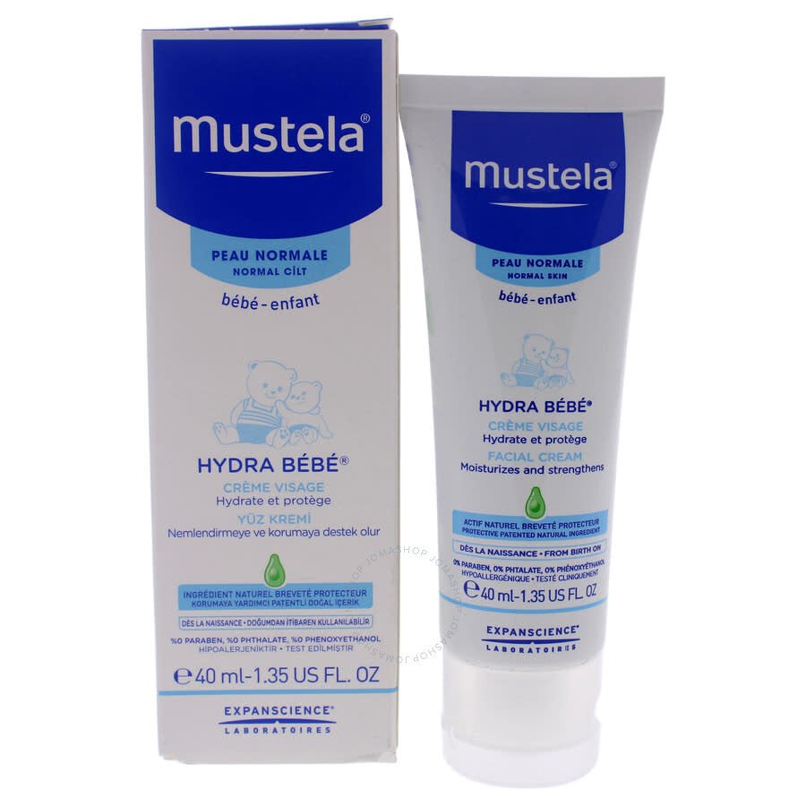 Mustela Hydra Bebe face cream with box and tube, blue label, 40 ml