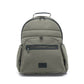 Olive green backpack with top handle and front zip pocket