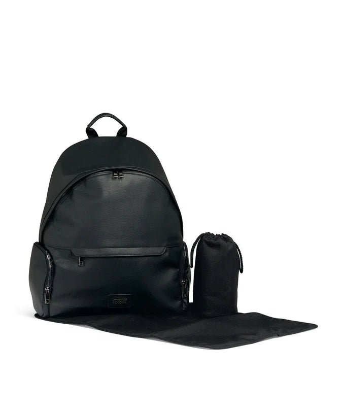 Black changing backpack with top handle and detachable changing mat