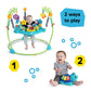 Blue and green activity jumper with ocean toy panel, spring base, and play rings