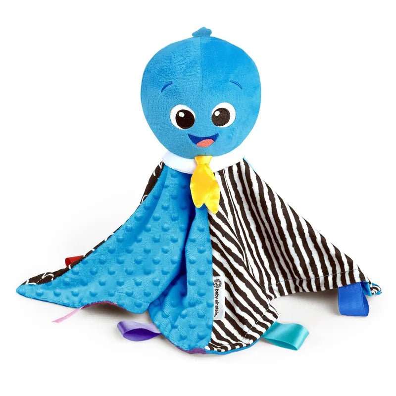 Blue plush sea character with yellow bow tie and black-and-white striped cape