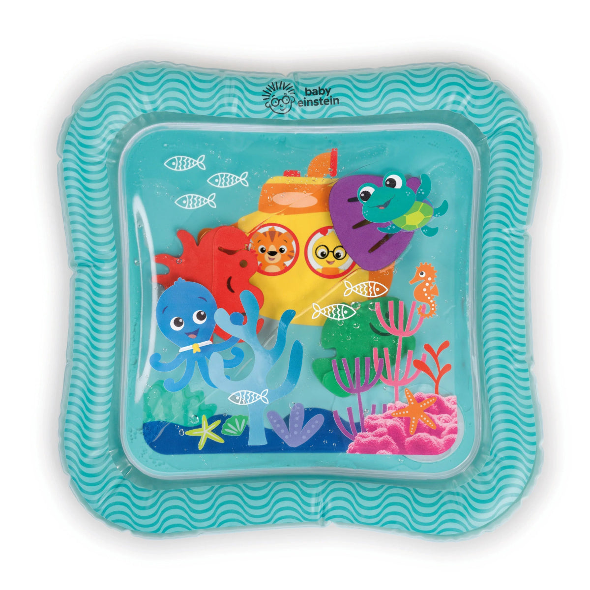 Ocean water sensory mat with sea animal and coral graphic, turquoise border