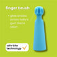 Blue silicone baby finger brush with raised bristle head.