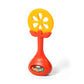 Orange teething toy with yellow flower top and red bead window handle
