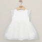 White organza flower dress with ruffled sleeves and tiered tulle skirt