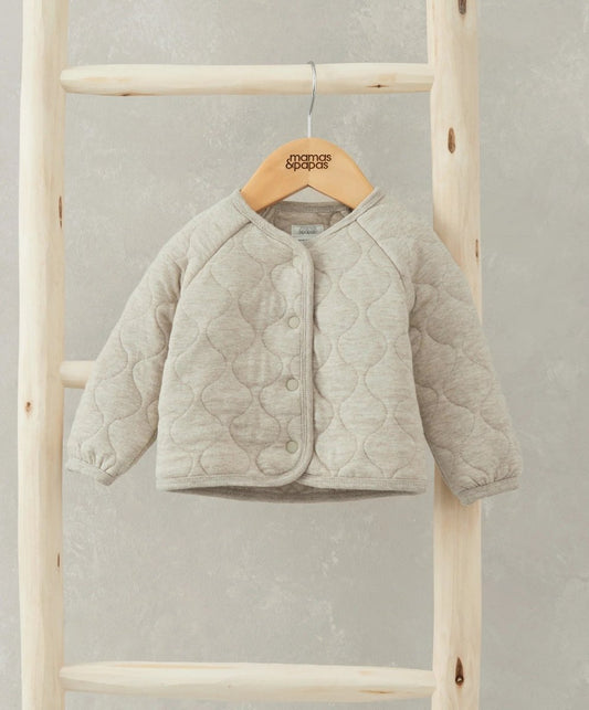 Quilted baby jacket, oversized fit, long sleeves, button front, light gray