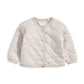Quilted baby jacket, long raglan sleeves, button front, light gray