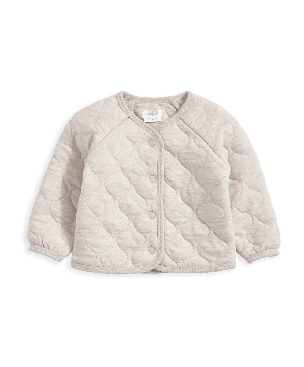 Quilted baby jacket, long raglan sleeves, button front, light gray
