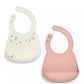 Silicone baby bib set: cream floral print bib and pink solid bib, 2-pack