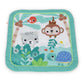 Jungle animal activity mat panel with monkey, cat, panda, elephant and fish prints, teal edging