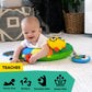 Tummy time activity pillow with green caterpillar design and baby-safe mirror toy