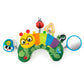 Green multisensory tummy time activity pillow with plush caterpillar face and textured rings