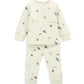 Cream planet-print pajama set, long-sleeve top and ankle-length pants