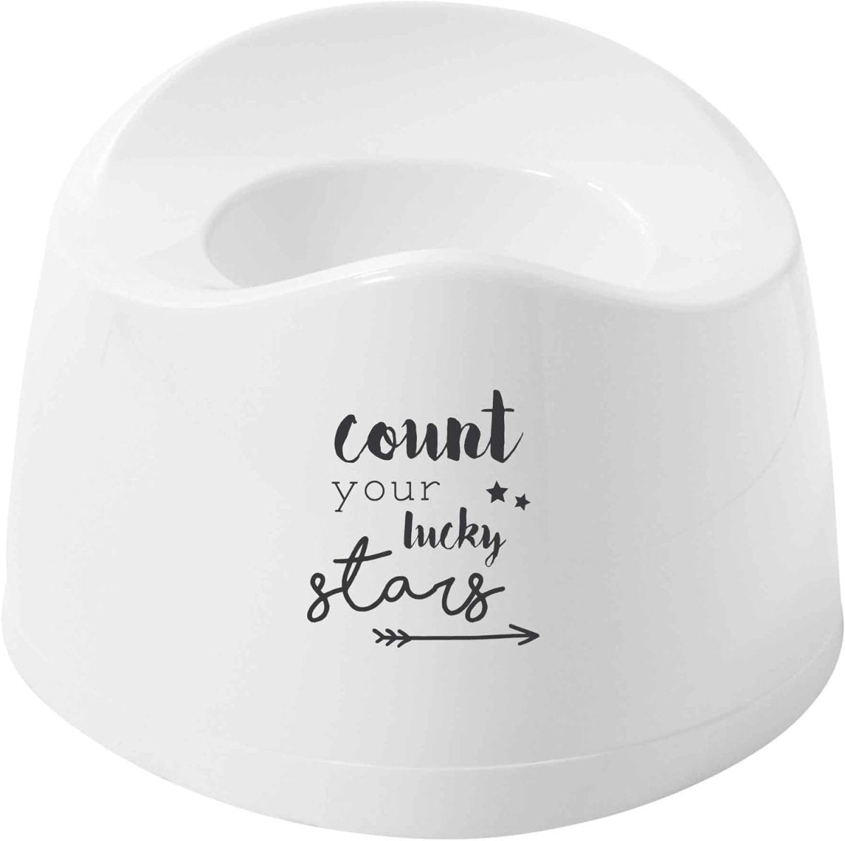 White potty with "count your lucky stars" quote