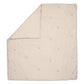 Soft taupe baby quilt with corner seam and allover tiny stitched motif details