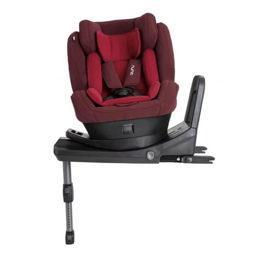 REBL Plus Berry car seat in berry red with black base and armrest adjustment bar