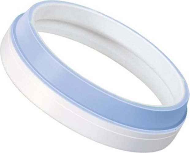Anti-colic baby bottle spout, blue rim on white plastic
