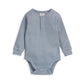 Blue ribbed long-sleeve bodysuit with front button placket