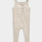 Ribbed oatmeal dungarees with thin straps and snap button placket