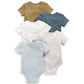 Ribbed short-sleeve bodysuits set, 5-pack, tan, medium blue, white, light gray and light blue