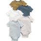 Ribbed short-sleeve bodysuits set, 5-pack, tan, teal blue, white, gray and pale blue