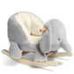 Plush gray elephant rocking animal with cushioned seat and wooden rockers