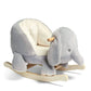 Plush gray elephant rocking animal with light seat and speckled cushion