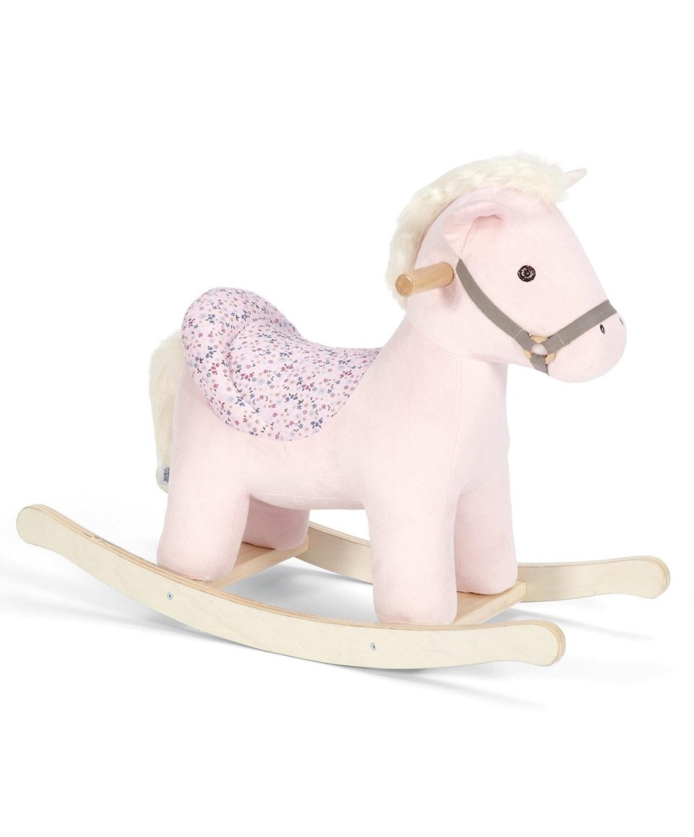Plush rocking horse with pale pink head and speckled tail, wooden rockers, Belle
