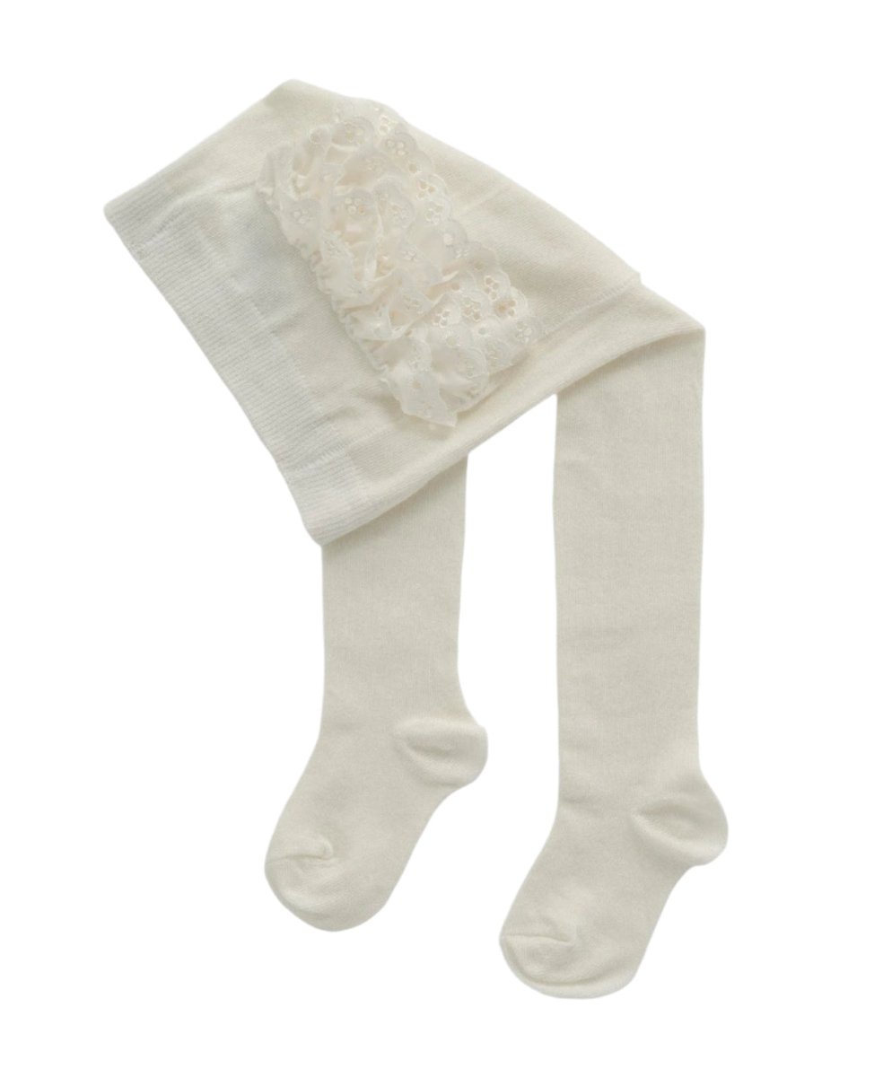 Off-white ruffle frill tights, lace ruffle panel and footed legs