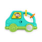 Teal take-along safari driver toy car with steering wheel and monkey face window