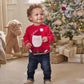 Santa jumper, red knit sweater with white Santa face graphic and long sleeves