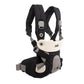 Black baby carrier with light gray head support and front padding, adjustable straps