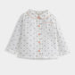 White floral long-sleeve pyjama top with button placket and scalloped collar