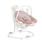 White baby swing with pink recline seat, removable insert, side control panel