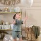 Children's short-sleeve button-up shirt with matching shorts, slate green