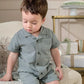 Children's short-sleeve button-up shirt and matching shorts, slate green